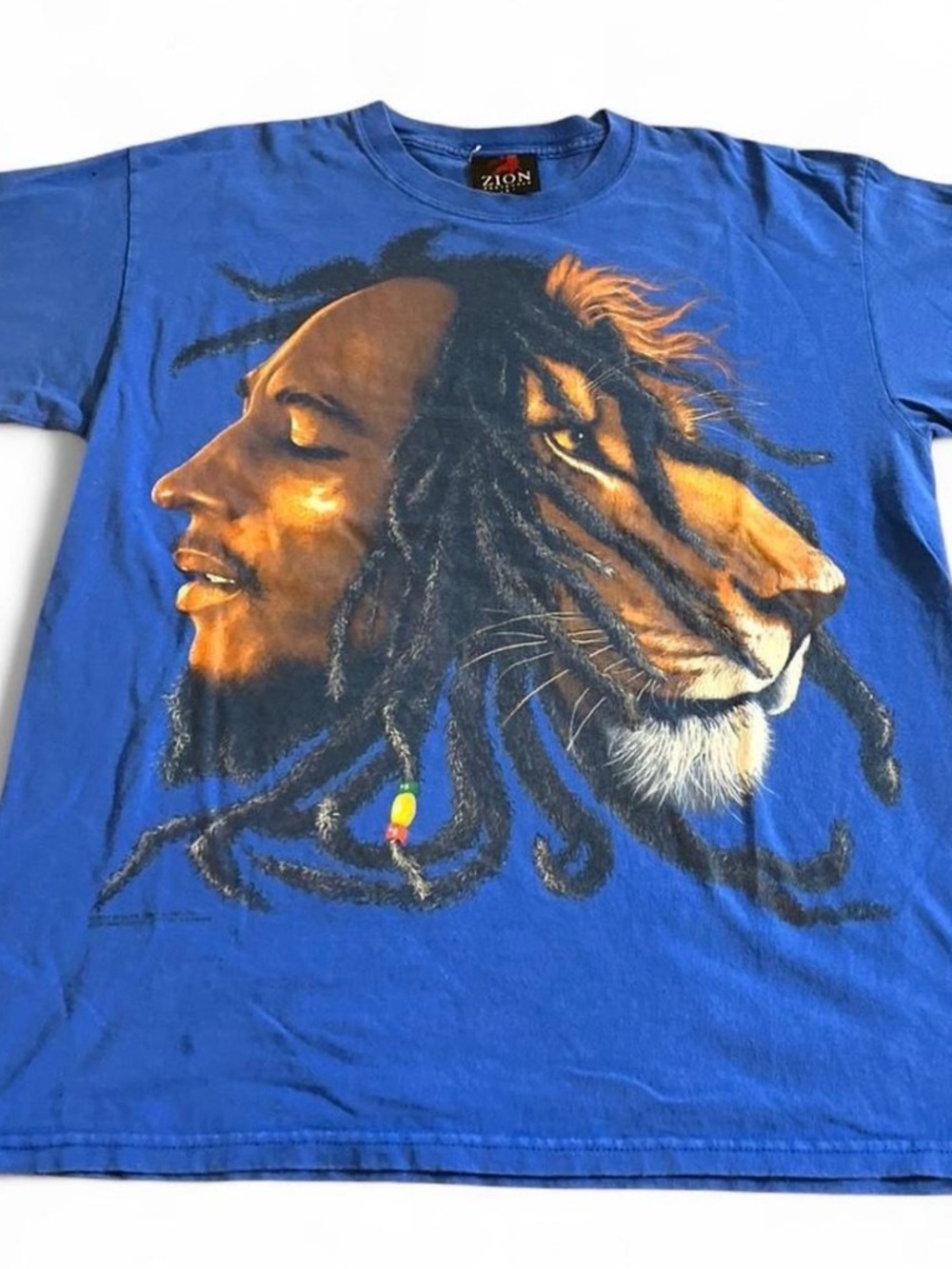 Vintage 2004 Zion Rootswear Men’s Bob Marley Lion Dreads Blue Shirt Size L